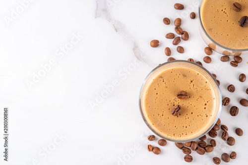 Tableau sur toile Italian coffee latte mousse dessert, whipped semifreddo souffle or pudding in po