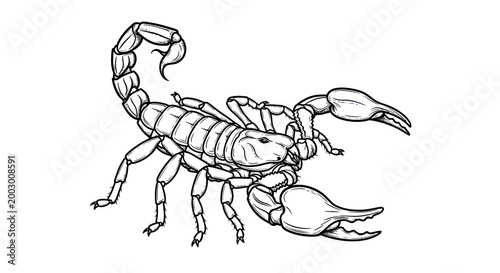 Scorpion Illustration - Detailed Line Art Drawing on White Background