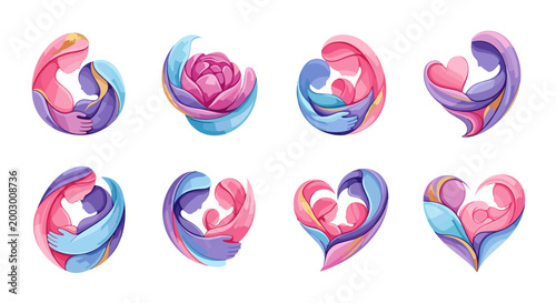 Set of colorful abstract heart illustrations collection