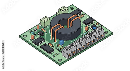 Electronic circuit board with components.
