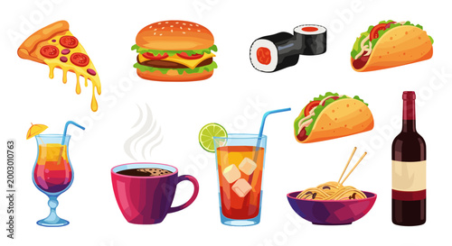 Collection of fast food and beverage items
