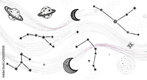 Collection of celestial bodies and star constellations