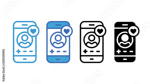 Four smartphones showing different app loading screens with circular progress indicators Vector