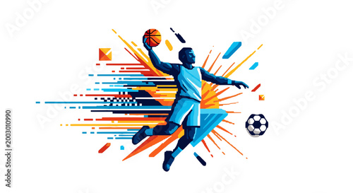 Dynamic soccer player kicking ball with motion effects