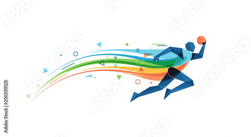 Dynamic running athlete with colorful streaks and motion