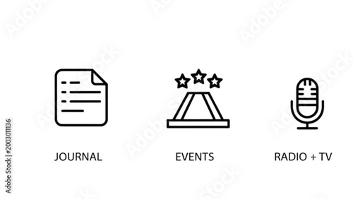 Minimalist icons for media categories journal events radio and television Vector
