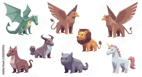 Collection of pixel art fantasy creatures and animals