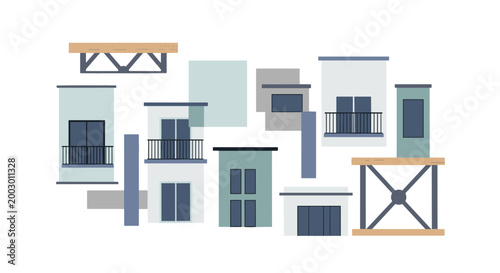 Collection of modern apartment buildings with balconies