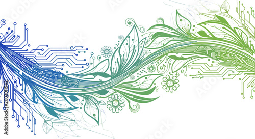 Abstract digital technology and nature fusion design