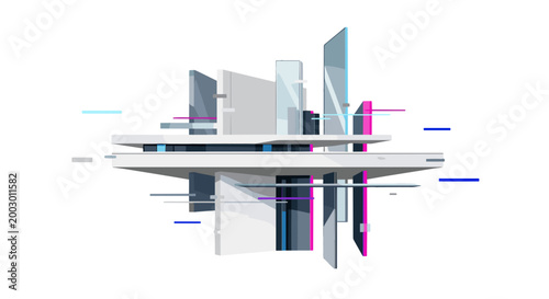 Abstract modern cityscape with skyscrapers and reflections