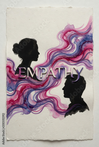 Concetto di Empatia: sagome umane con flussi colorati ad acquerello
