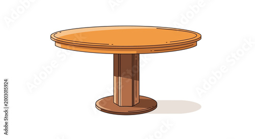 Round wooden dining table with pedestal base, isolated on white background