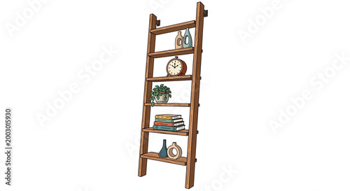 Rustic wooden ladder shelf with decorative items