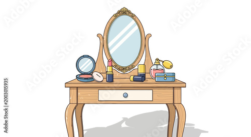 Vanity Table with Makeup and Mirror