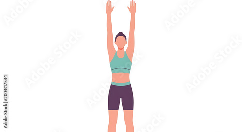 woman, fitness, exercise, workout, illustration, cartoon, green sports bra, purple shorts