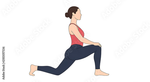 yoga, woman, stretching, exercise, fitness, illustration, vector, lunge pose, workout, flexibility