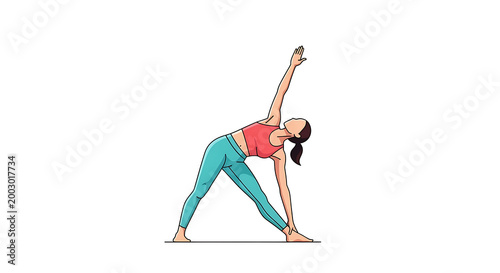 yoga pose, woman stretching, triangle pose, fitness illustration