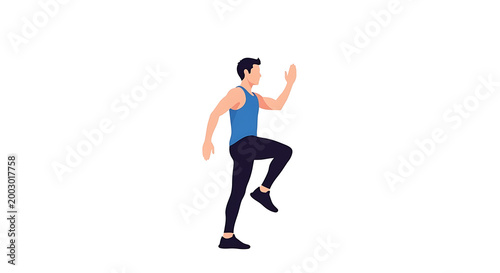Fitness, athletic, running, man, illustration, blue tank top, black pants