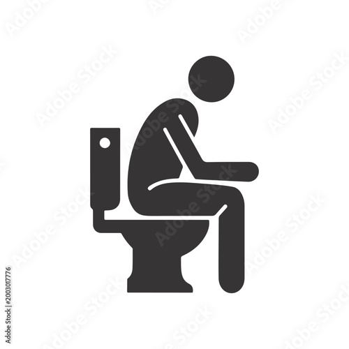 Minimalist Human Sitting on Toilet Icon – Bathroom Symbol, Person Using Toilet Silhouette for Restroom Sign, Hygiene and Sanitation Design.