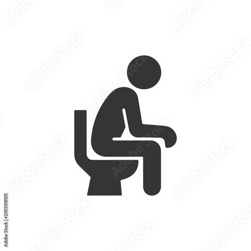 Minimalist Human Sitting on Toilet Icon – Bathroom Symbol, Person Using Toilet Silhouette for Restroom Sign, Hygiene and Sanitation Design.