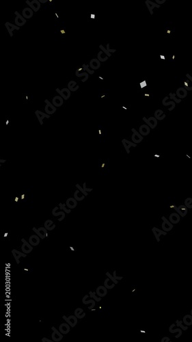 Vertical gold and silver confetti popping from bottom corners on black background, 9:16 smartphone video, Full HD