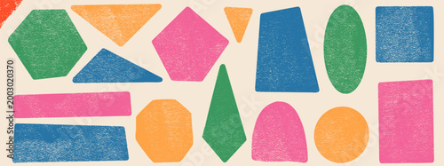 Foto Playful kid shapes in bright colors with crayon ink texture for callout