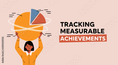 Business growth vector illustration concept, representing a person holding a pie chart for tracking measurable achievements and business success