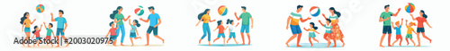 vector of happy family playing beach ball during summer