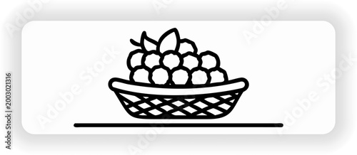 Hand drawn blackberry basket illustration with leaves on wooden surface