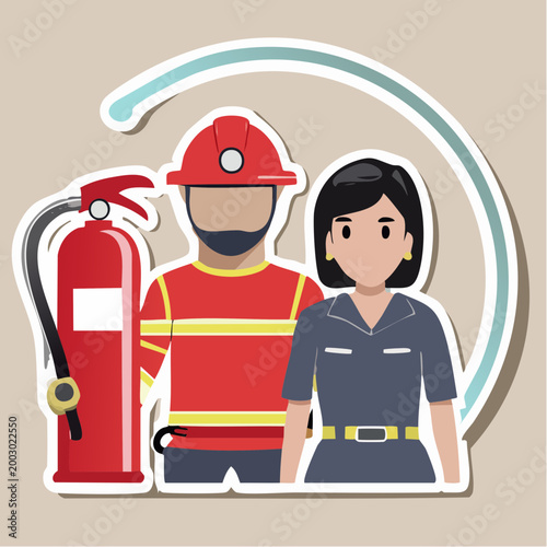 Firefighter and Colleague with Fire Extinguisher