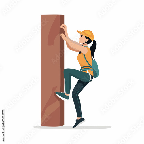 Woman Climbing Artificial Rock Wall