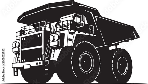 Black mining truck, heavy industry vehicle, construction equipment, dump truck