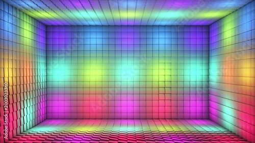 Broadcast Pulsating Hi-Tech Alternate Blinking Illuminated Cubes Room Stage, Multi Color, Events, 3D, Loopable, 4K