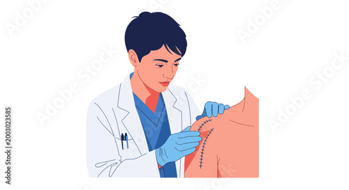Doctor performing medical procedure on patient, illustration