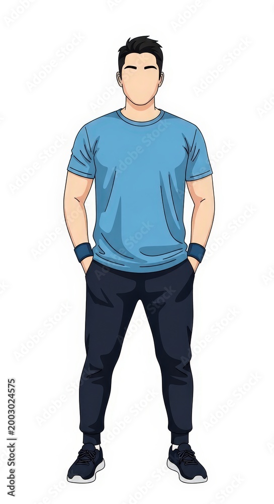 Fototapeta premium Confident male fitness trainer in athletic sportswear standing with hands in pockets isolated on white background