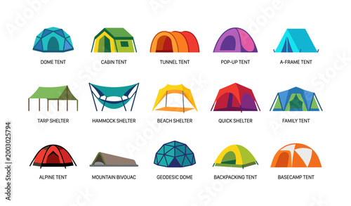Different tent types displayed in a labeled grid layout