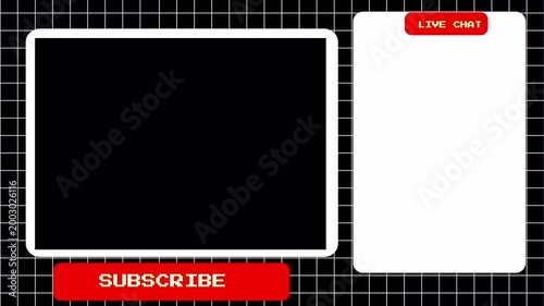 Webcam Overlay for Streaming featuring Subscribe Button and Live Chat Window on Retro Grid Background 4k video