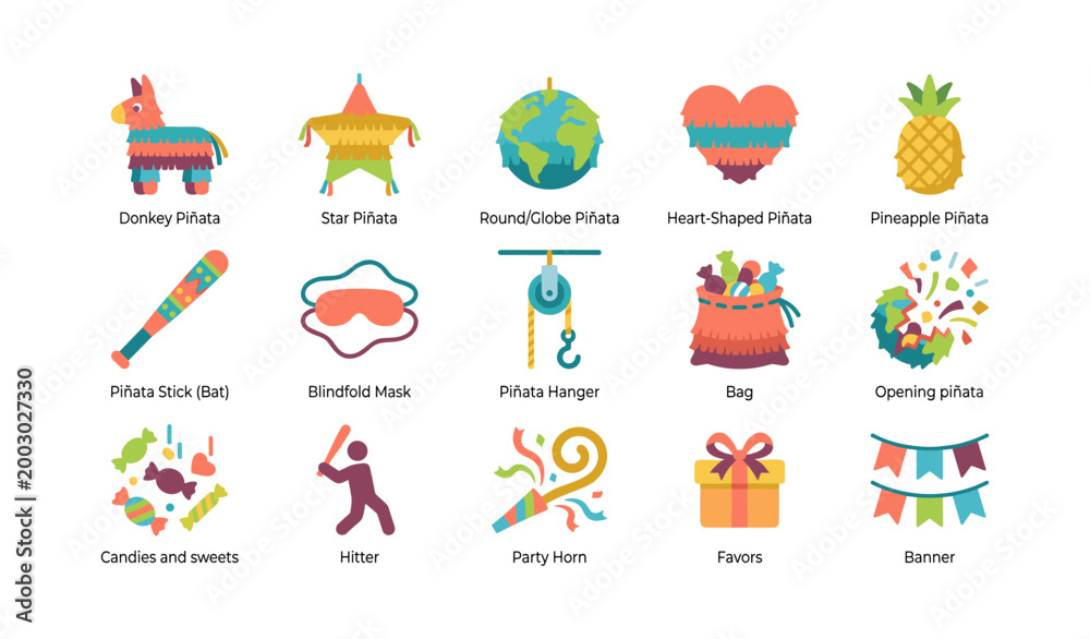 Naklejka premium Piñata and party icons showing toys and celebration items