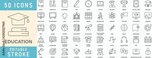 Tableau sur toile Education line icon collection