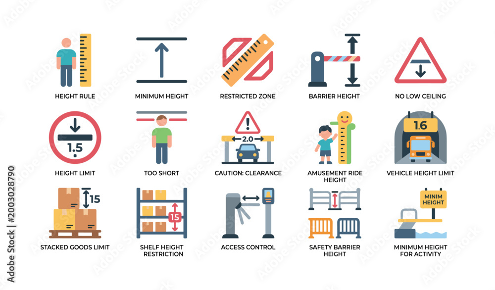 Fototapeta premium Height and clearance icons showing limits and access controls
