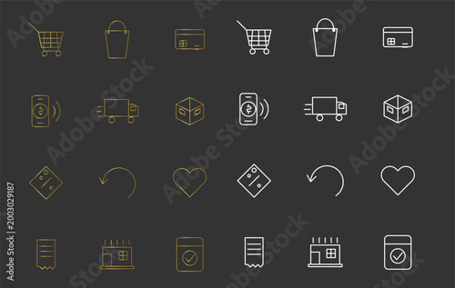 Bild auf Leinwand Premium Golden and White E-commerce Line Icon Bundle