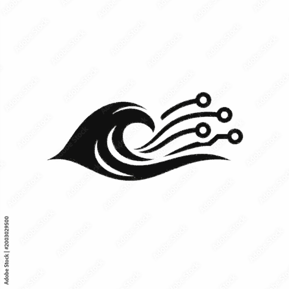 Fototapeta premium Innovative Technology Logo Featuring Stylized Ocean Wave and Digital Nodes