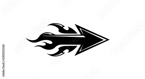 Black arrow with flame design element.