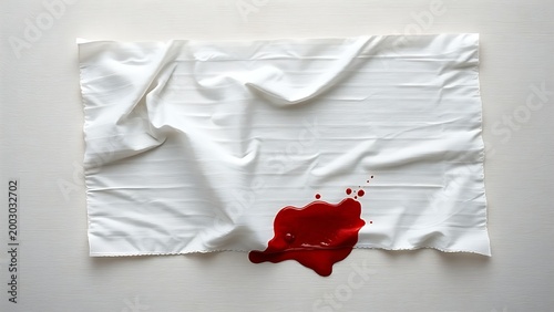 White gauze pressed against a surface with a halted bloodstain, textile texture.