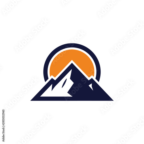 Mountain Peak Sunrise Logo: Majestic Summit with Sun Emblem