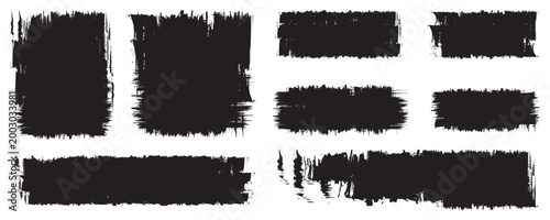 Rectangle Brush stroke, ink paint brush, grunge box. Black square shapes with brush borders on white background. Vintage grunge boxes for collage, text, banner, sticker, poster design.