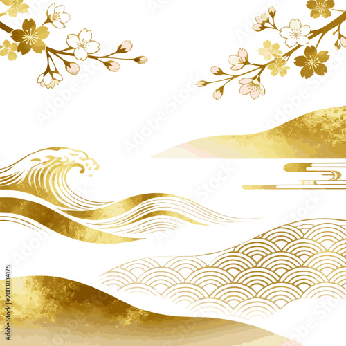 Isolated a realistic Chic gold Japanese style background vector art with white background.