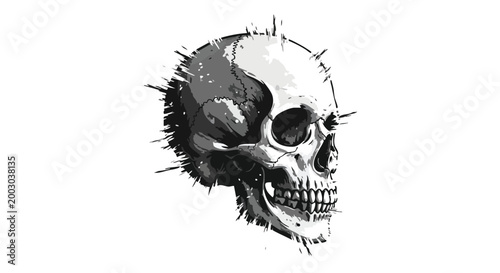 A side skull vector illustration with a grunge texture and spiky elements on a white background