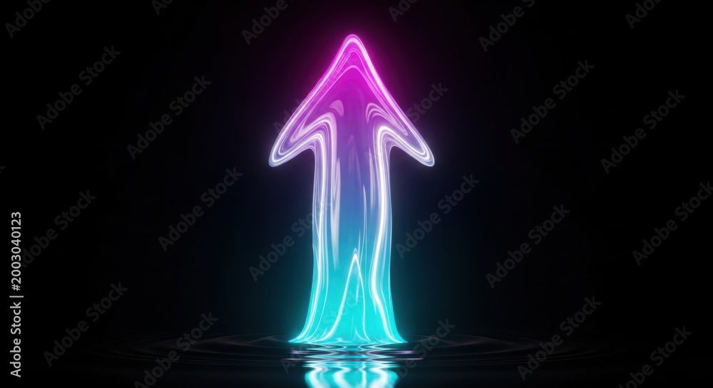 Fototapeta premium Vibrant neon light background glowing upward arrow symbolizing growth and progress