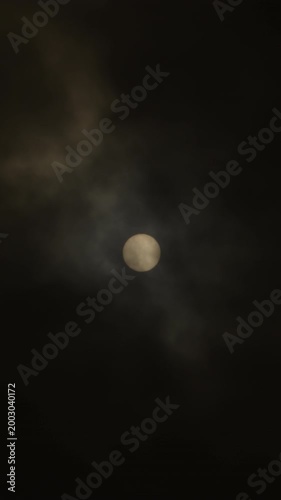 Dust clouds of calima or kalima and sun. 4K Vertical